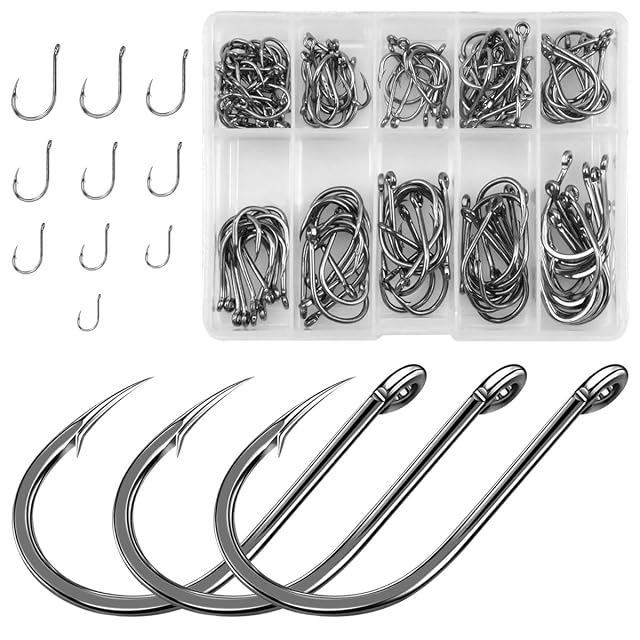 Set di 100 ami da pesca con occhiello Jinlaili in dieci misure