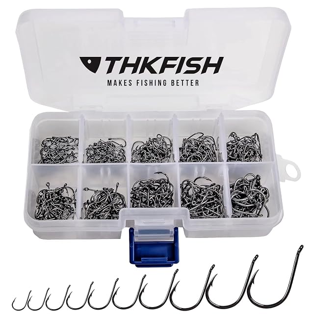 Set di 500 ami da pesca THKFISH in dieci misure con scatola a comparti
